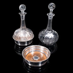 Pair of Antique Decanters and Stands, English, Silver Plate, Edwardian, C.1910