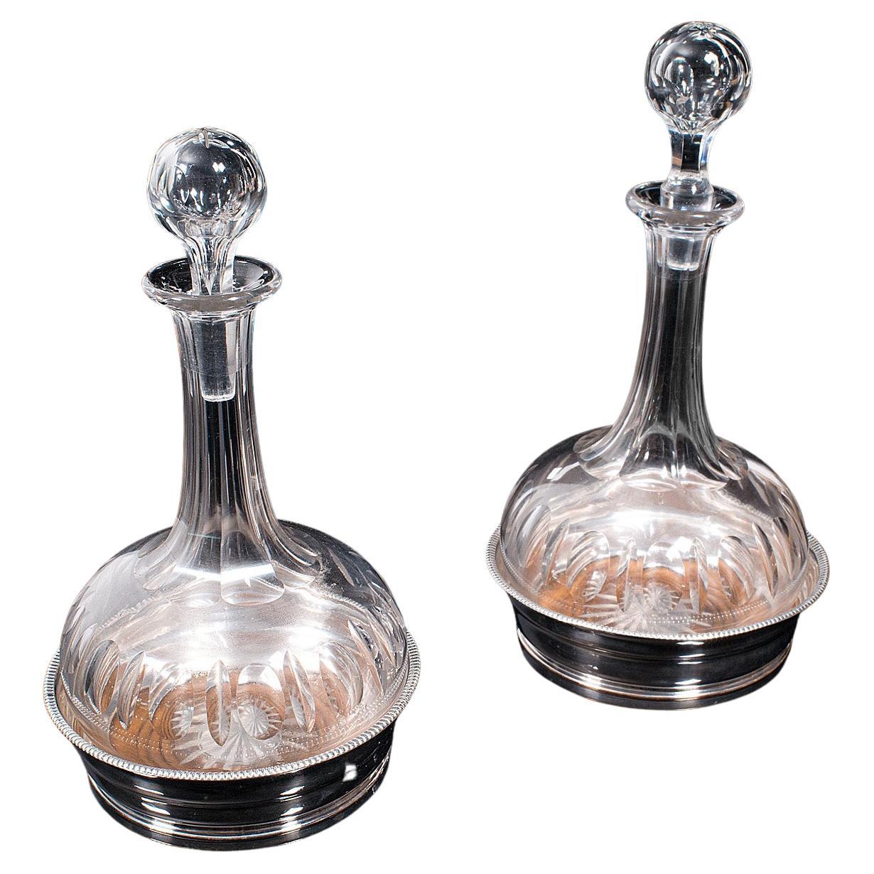 Pair of Antique Decanters and Stands, English, Silver Plate, Edwardian, C.1910 For Sale
