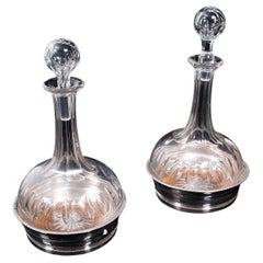 Pair of Antique Decanters and Stands, English, Silver Plate, Edwardian, C.1910