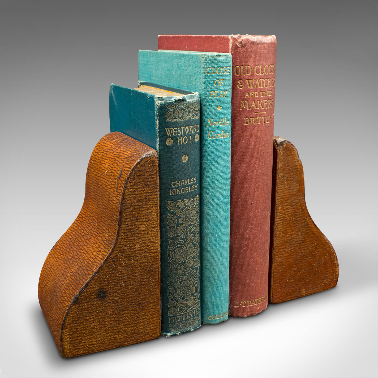 Pair Of Antique Decorative Bookends, English, Leather, Book Rest, Edwardian For Sale 3