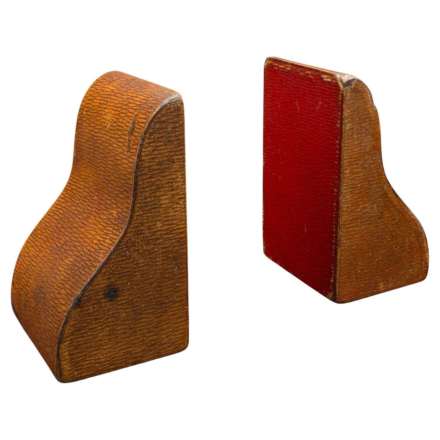 Pair Of Antique Decorative Bookends, English, Leather, Book Rest, Edwardian For Sale
