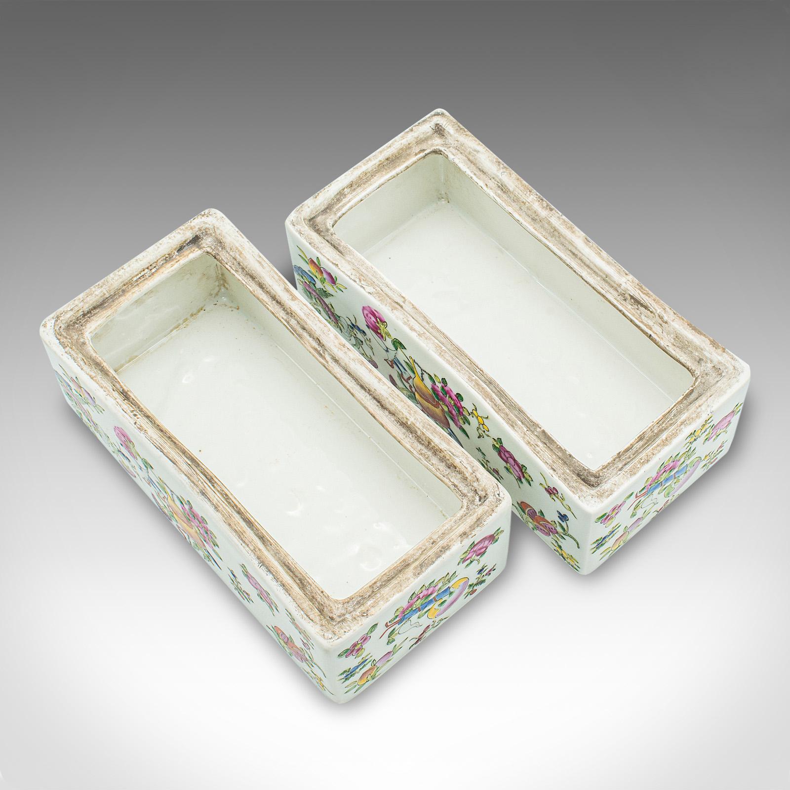 Par De Cajas Decorativas Antiguas, Chinas, Cerámica, Plato Con Tapa, Victorianas, 1900 en venta 3