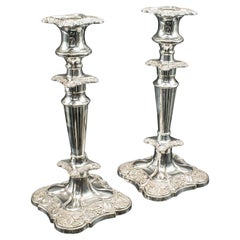 Pair Of Antique Decorative Candlesticks, English, Silver Plate, Candle Sconce