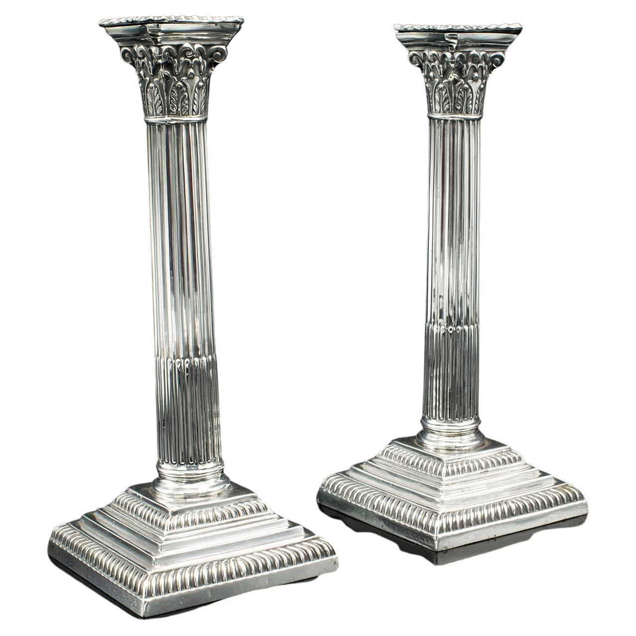 Pair Of Antique Decorative Candlesticks, English, Silver Plate, Late Victorian For Sale