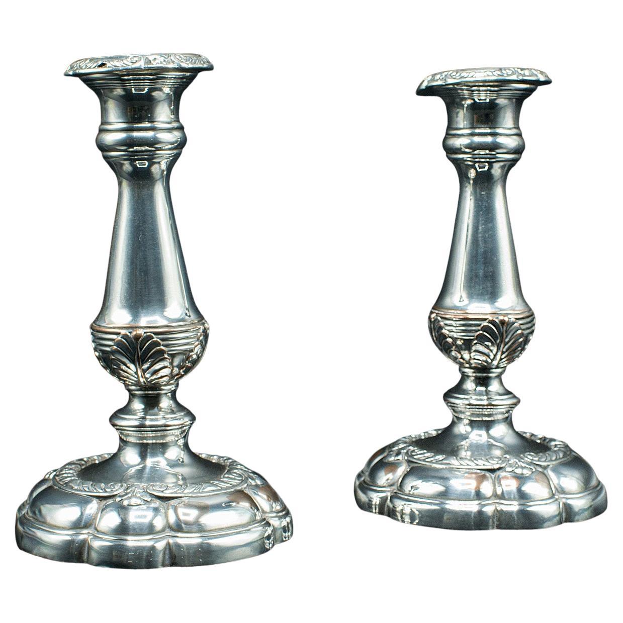 Pair Of Antique Decorative Candlesticks, English, Silver Plate, Stand, Edwardian For Sale