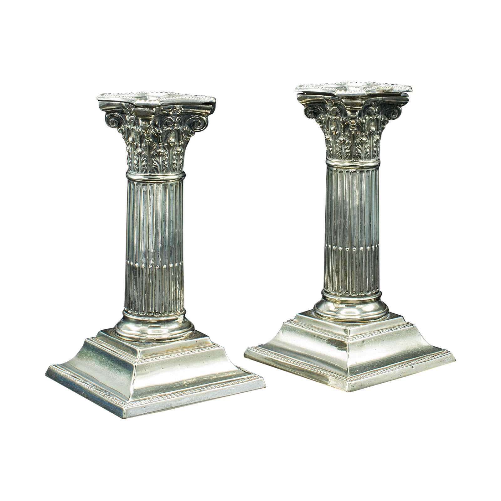 Coppia di antichi candelabri decorativi, italiani, in argento, Grand Tour, 1860 in vendita