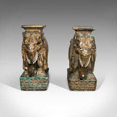 Pair of Antique Decorative Elephant Side Table, Indian, Ceramic, Occasional