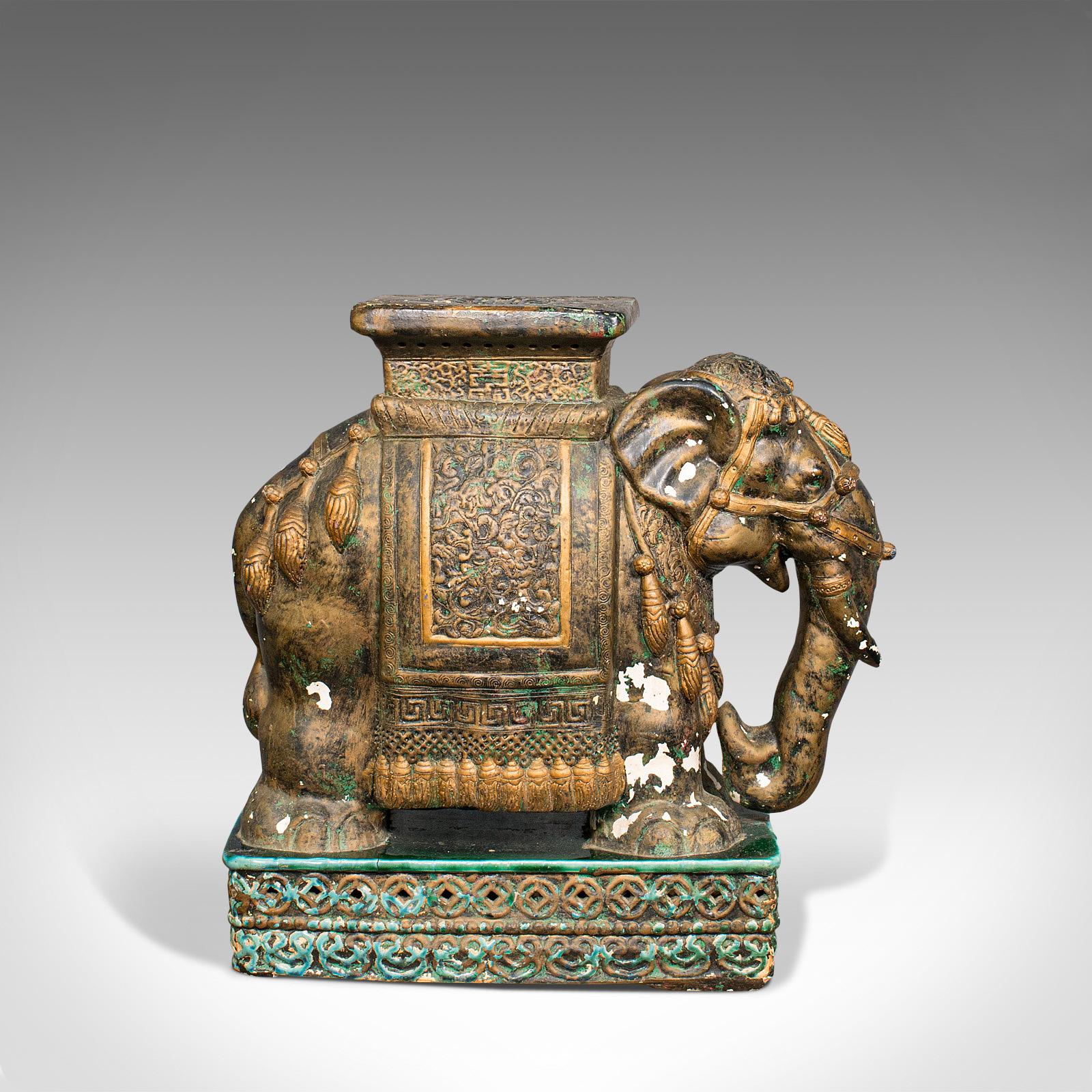 19th Century Pair of Antique Decorative Elephant Side Table, Indian, Ceramic, Occasional