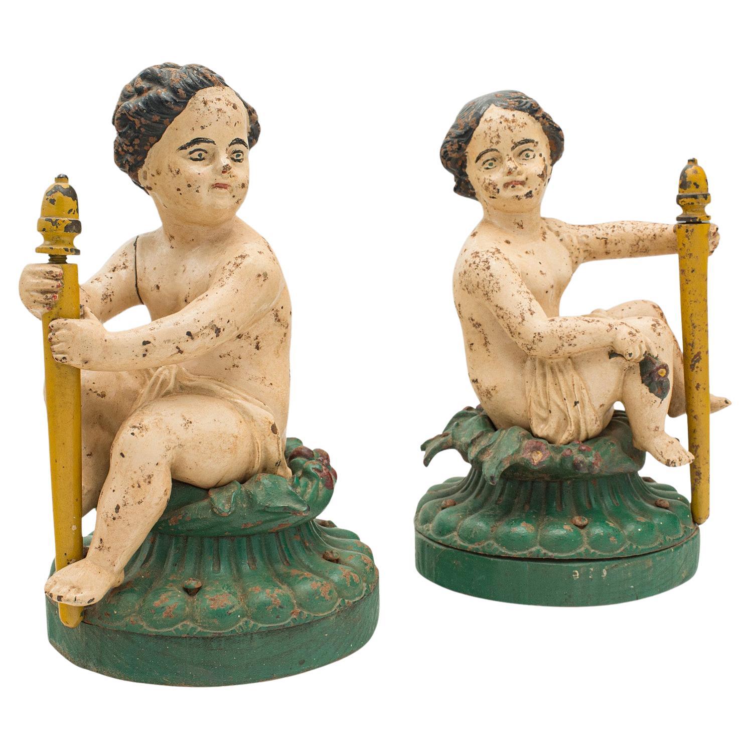 Pair Of Antique Decorative Figures, English, Cast Iron, Rubenesque, Victorian