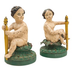 Paire de figurines décoratives anciennes anglaises, fonte, Rubenesque, victoriennes