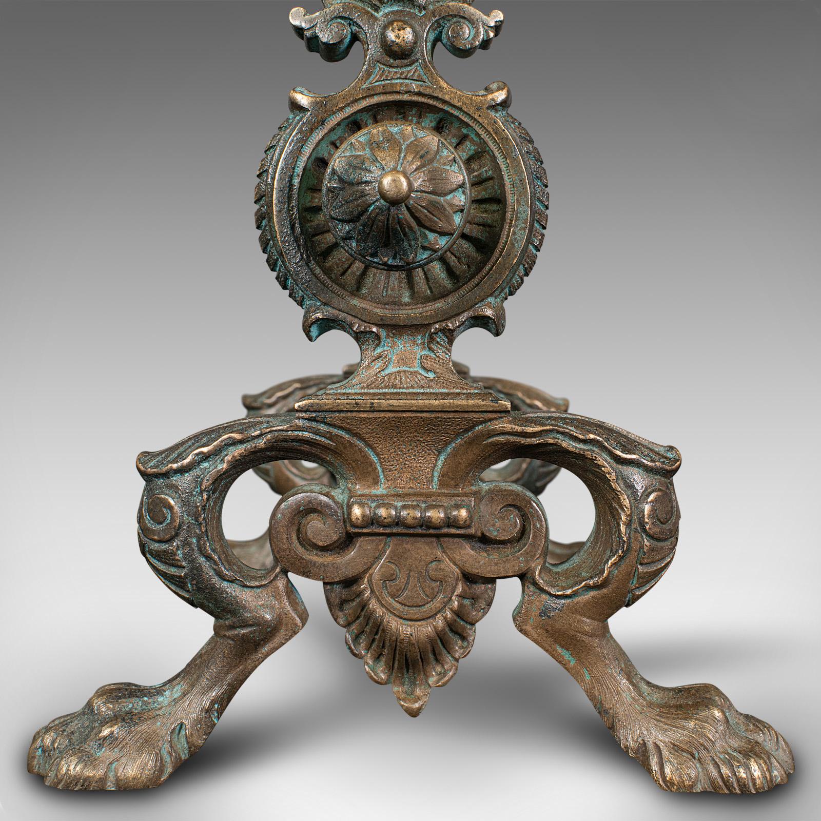 Pair of Antique Decorative Fire Dogs, English, Bronze, Tool Rest, Art Nouveau 5