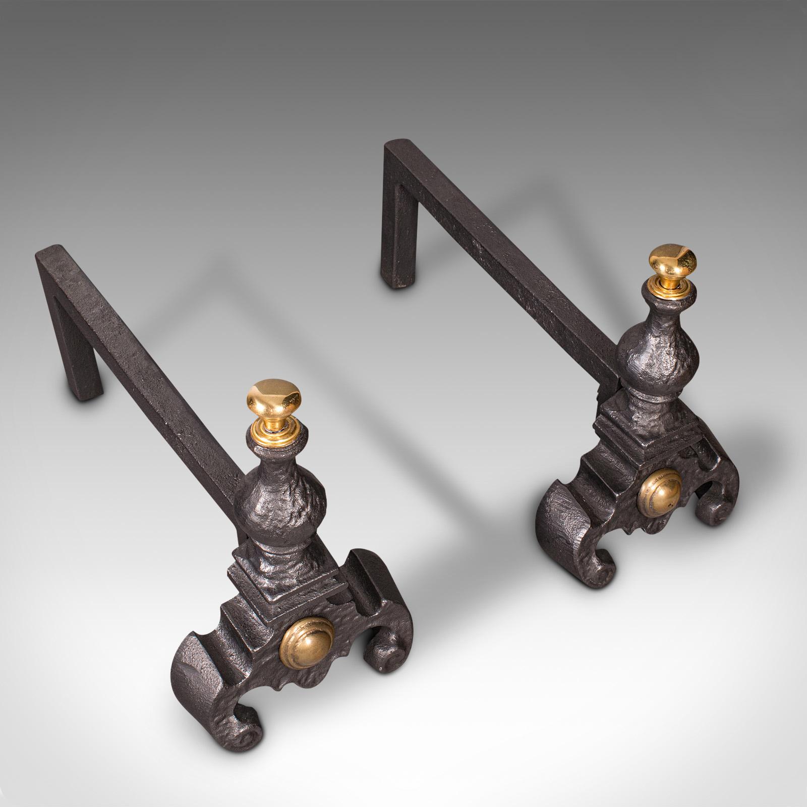 Pair Of Antique Decorative Fire Rests, English Fireside Andiron, Victorian, 1850 In Good Condition For Sale In Hele, Devon, GB