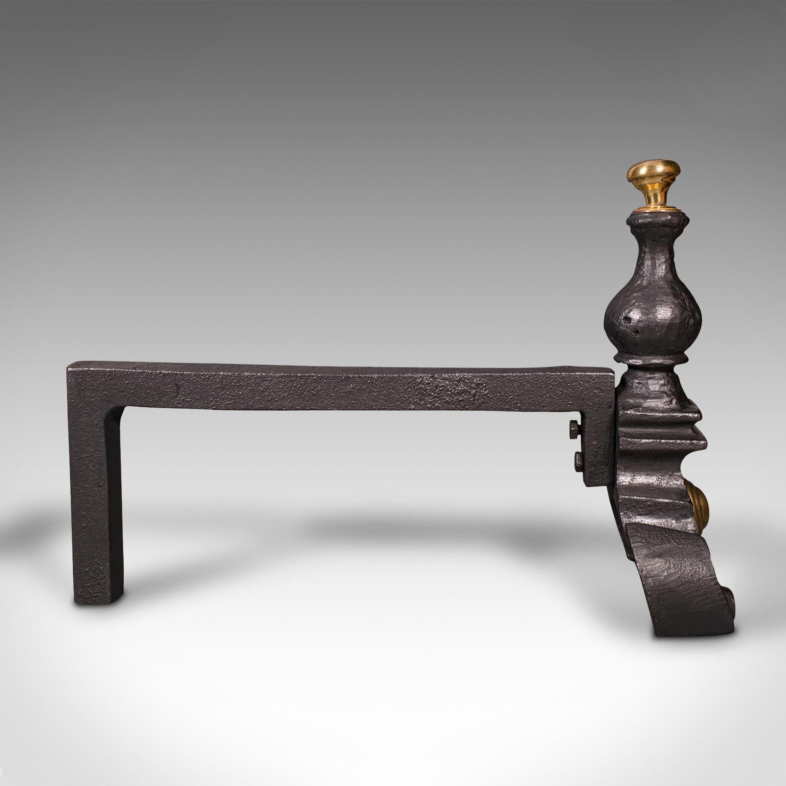 19th Century Pair Of Antique Decorative Fire Rests, English Fireside Andiron, Victorian, 1850 For Sale