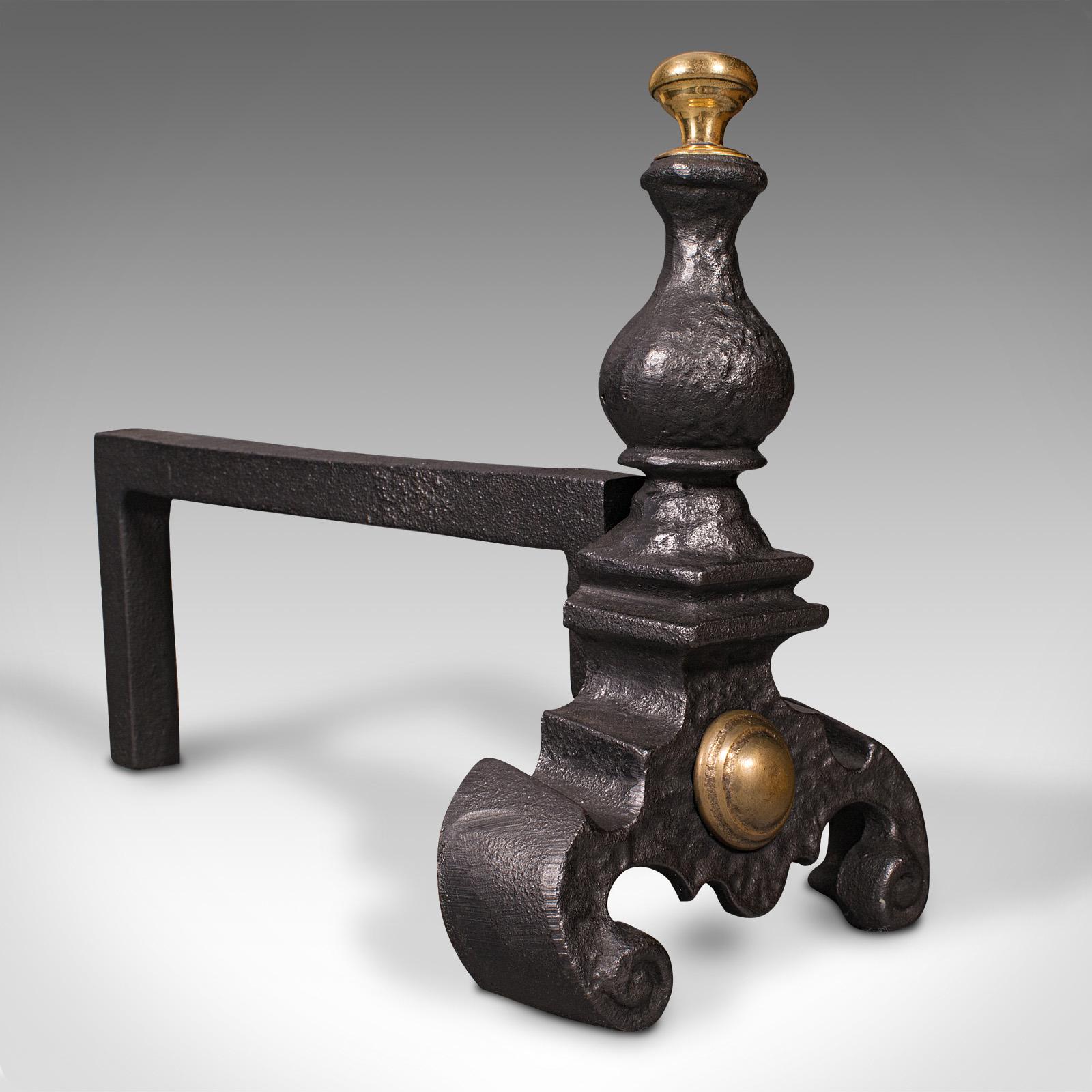 Pair Of Antique Decorative Fire Rests, English Fireside Andiron, Victorian, 1850 For Sale 1
