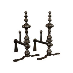 Pair of Antique Decorative Fire Rests, Wrought Iron Fireside Andirons, Victorian