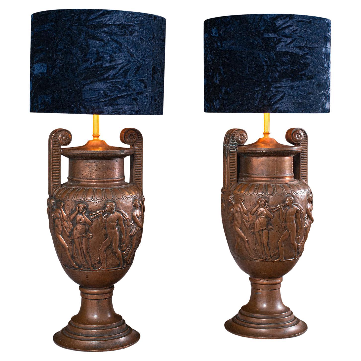 Pareja de Lámparas Decorativas Antiguas, Bronce, Lámpara de Mesa, Jarrón Townley, Victoriana