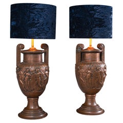 Pair of Antique Decorative Lamps, Bronze, Table Light, Townley Vase, Victorian