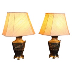 Par De Lámparas Decorativas Antiguas, Japonesas, Bronce, Luz De Mesa, Victorianas, 1880