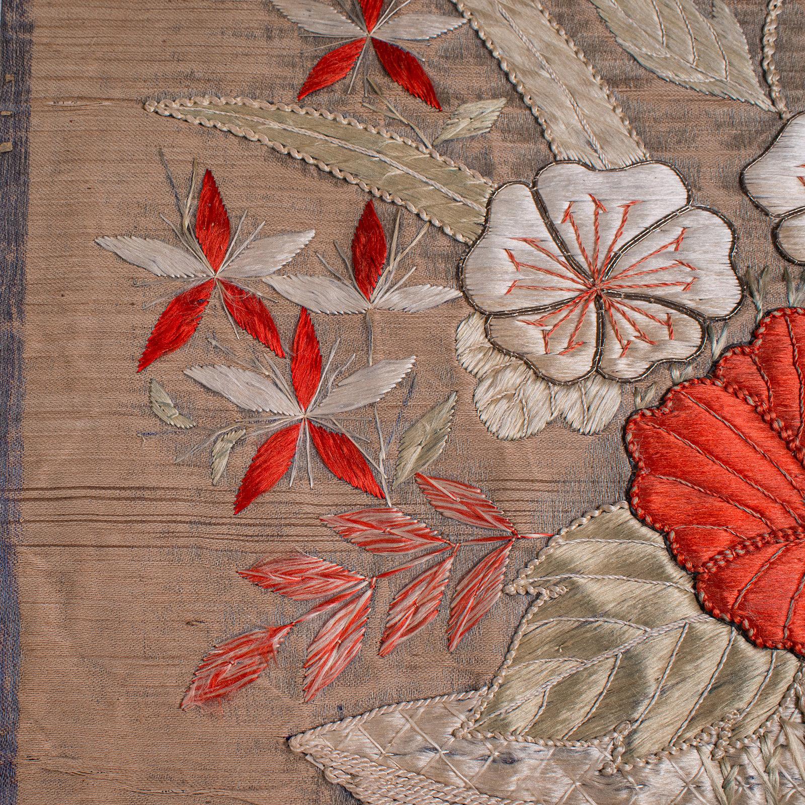 Pair of Antique Decorative Panels, Chinese, Embroidered Silk, Victorian, C.1880 For Sale 2