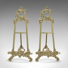 Pair of Antique Decorative Picture Stands, English, Brass, Book Rest, Art Easel