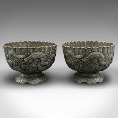 Pair Of Antique Decorative Planters, Chinese, Jardiniere Pot, Dragons, Victorian