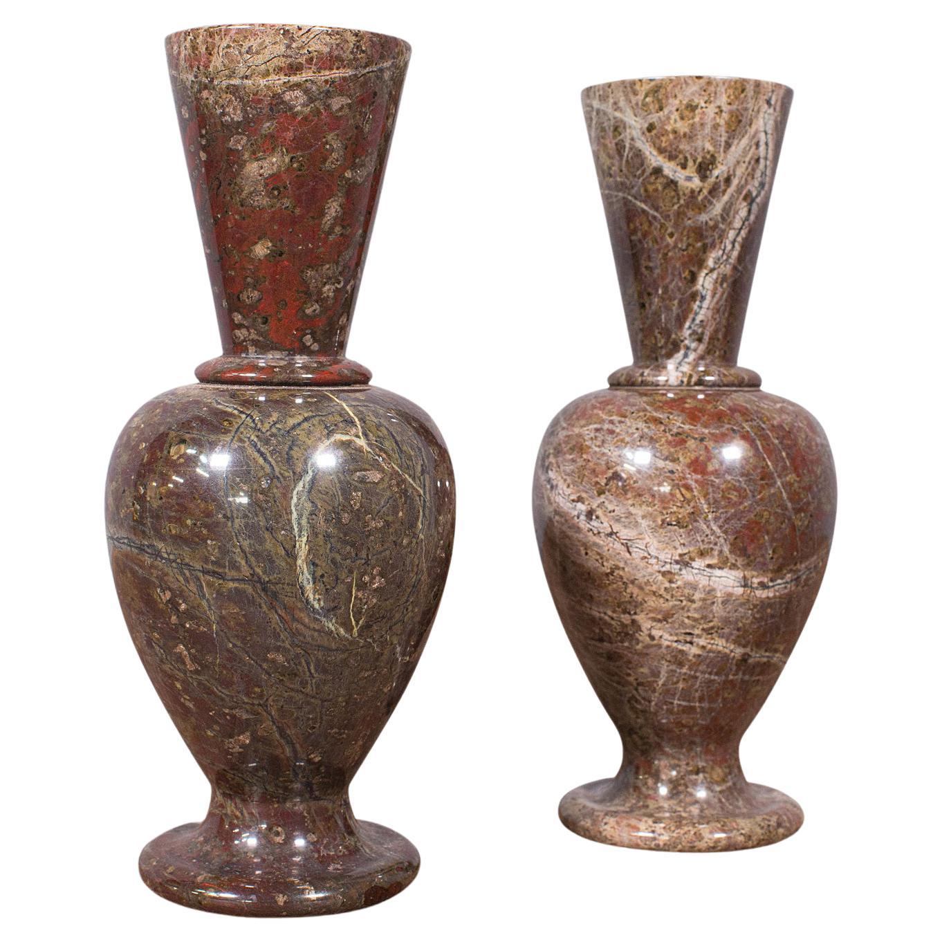 Paire de vases décoratifs anciens Posy, anglais, granit, urne à fleurs, victorien