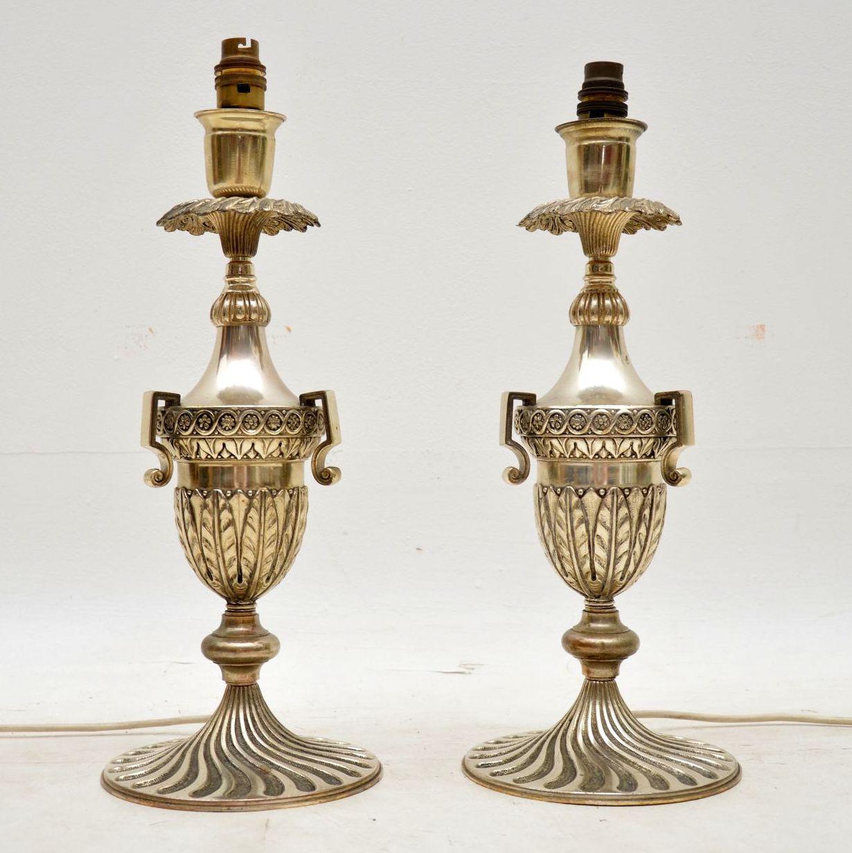 Pair of Antique Decorative Silvered Table Lamps 3