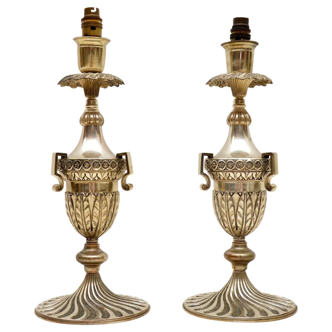 Pair of Antique Decorative Silvered Table Lamps