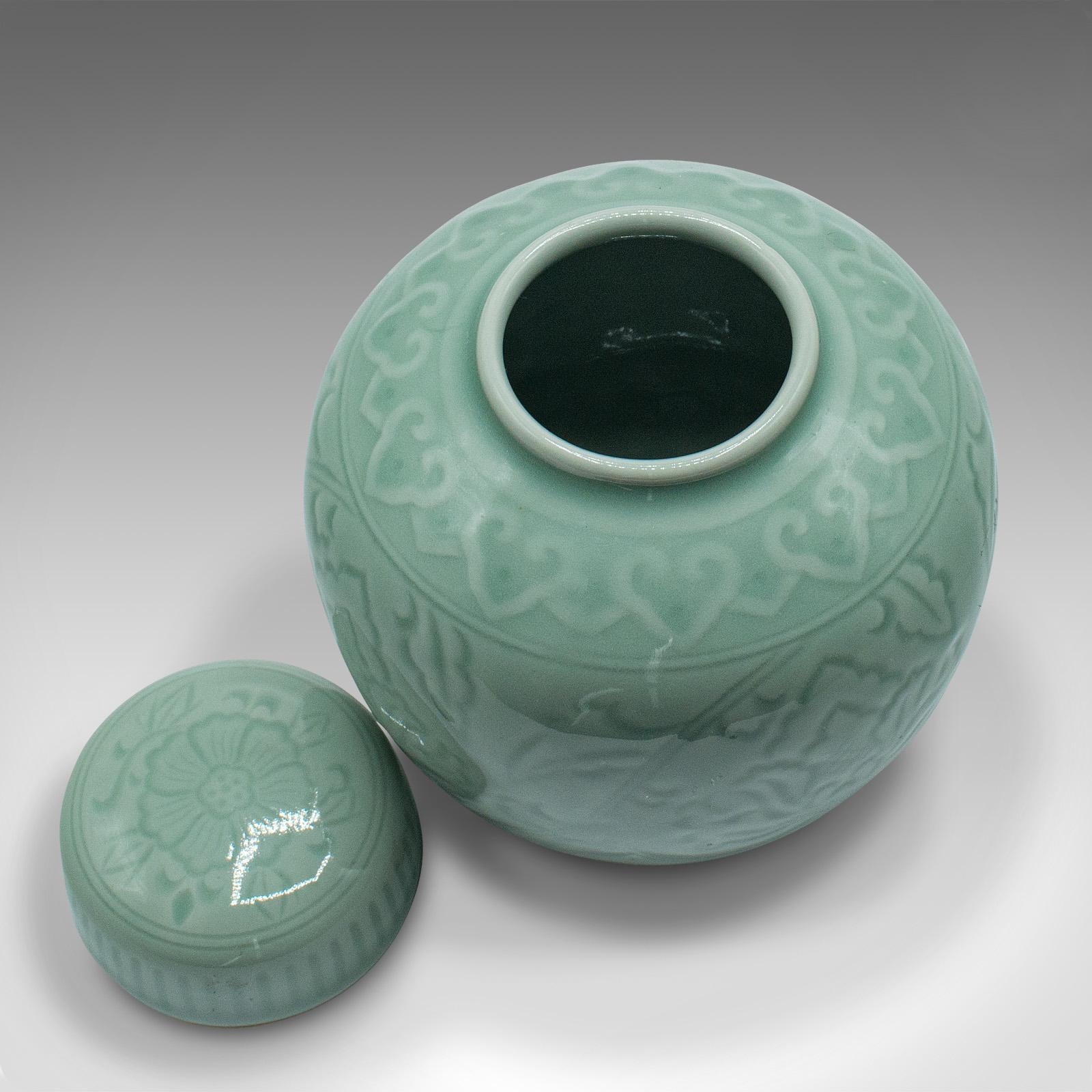 Pair Of Antique Decorative Spice Jars, Chinese, Celadon, Ceramic Pot, Victorian For Sale 2