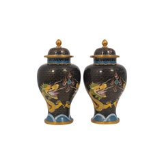 Antique Decorative Spice Jars, Chinese, Cloisonné, Baluster Urn circa 1900, Pair