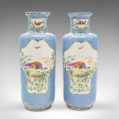 Pair of Antique Decorative Stem Vases, English, Ceramic Flower Sleeve, Edwardian
