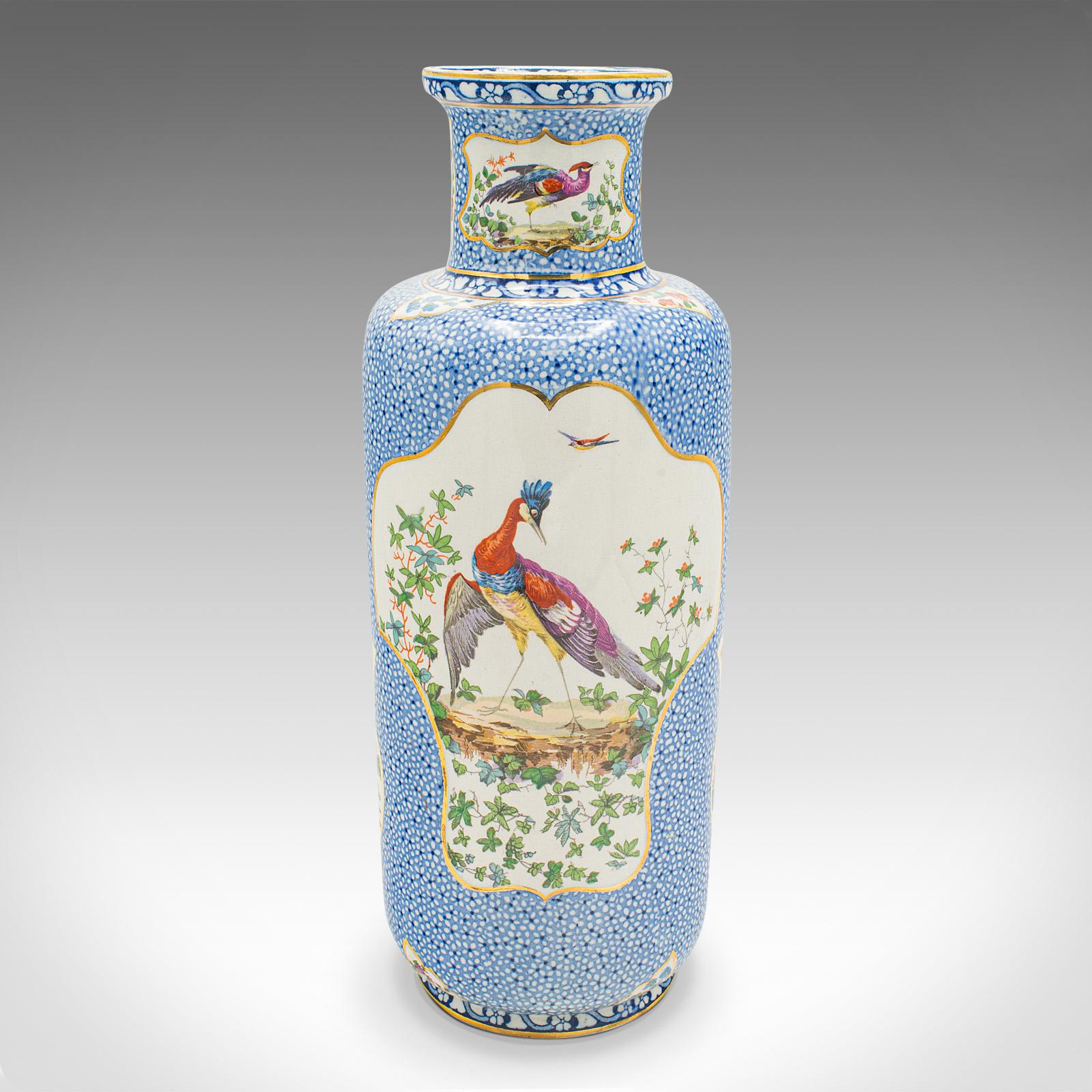British Pair of Antique Decorative Stem Vases, English, Ceramic Flower Sleeve, Edwardian For Sale