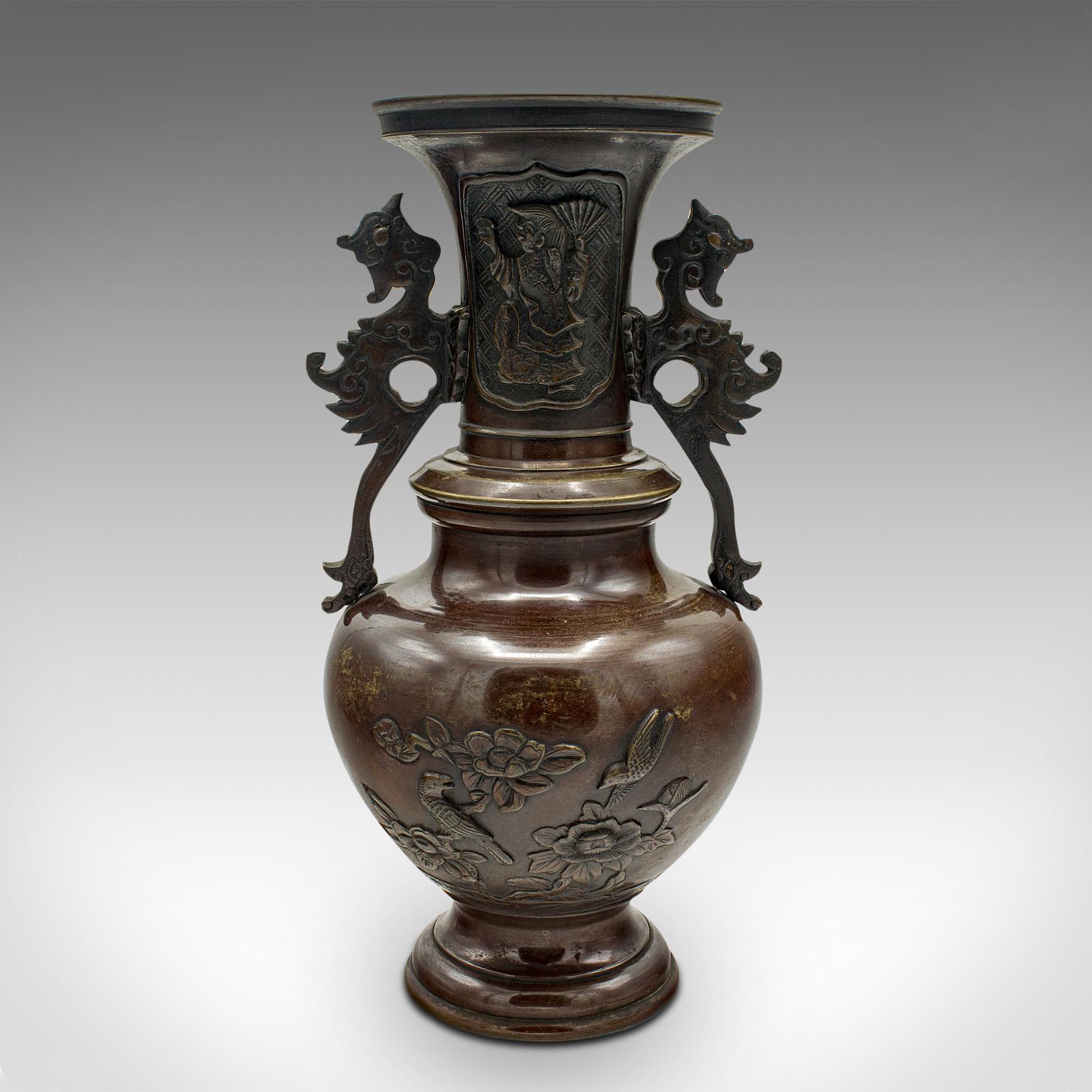 Pair Of Antique Decorative Urns, Japanese, Bronze, Vase, Edo Period, Victorian In Good Condition For Sale In Hele, Devon, GB