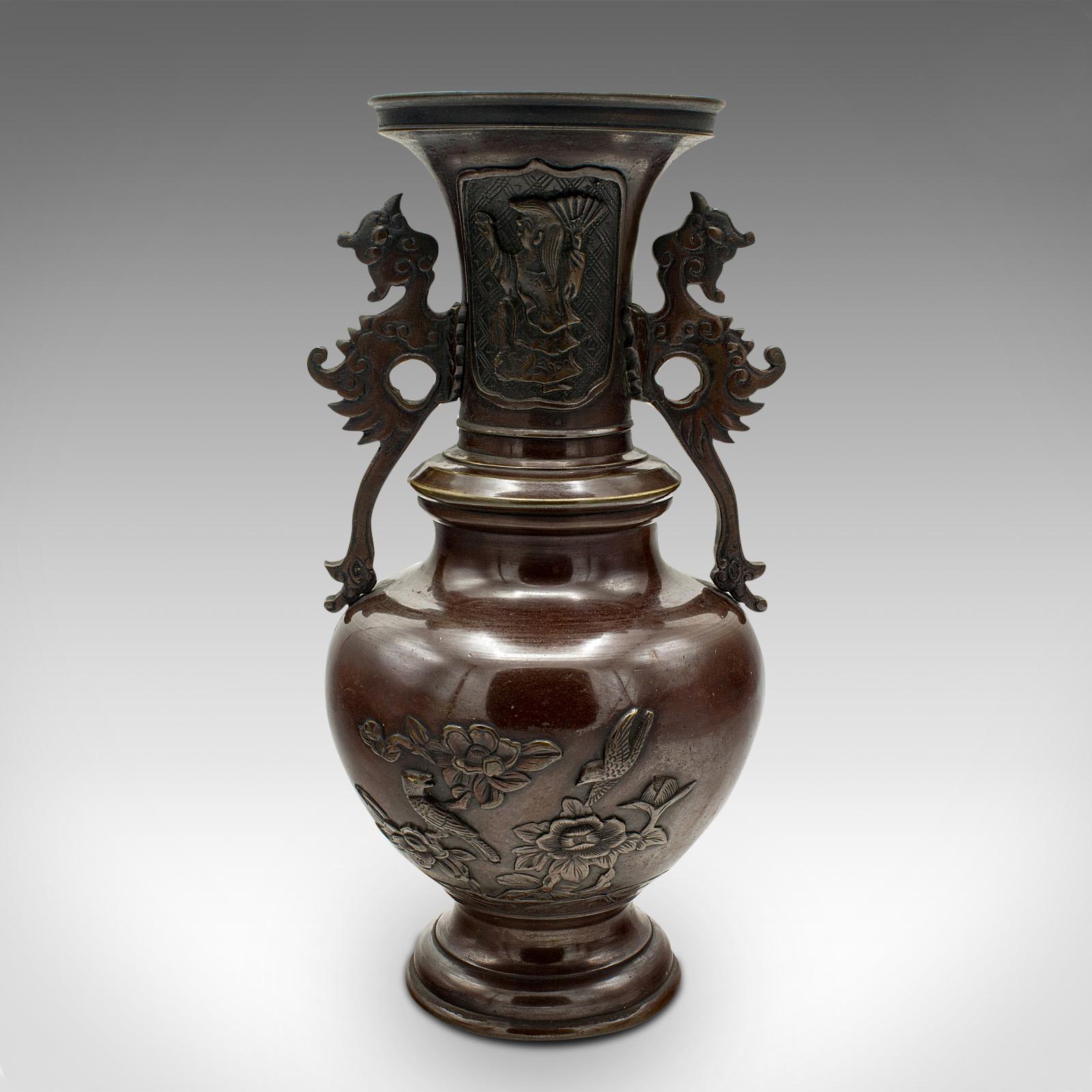Pair Of Antique Decorative Urns, Japanese, Bronze, Vase, Edo Period, Victorian For Sale 1