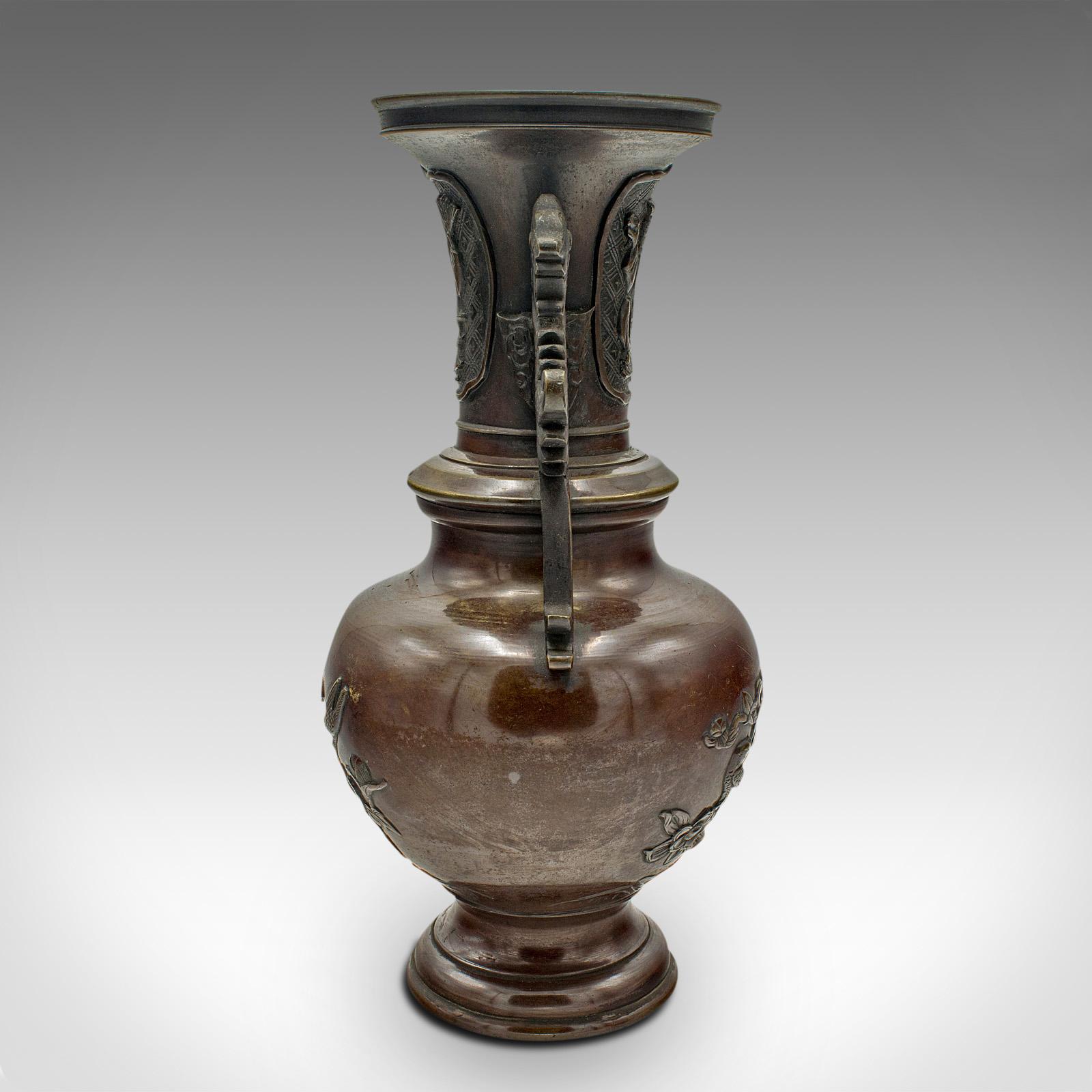 Pair Of Antique Decorative Urns, Japanese, Bronze, Vase, Edo Period, Victorian For Sale 2