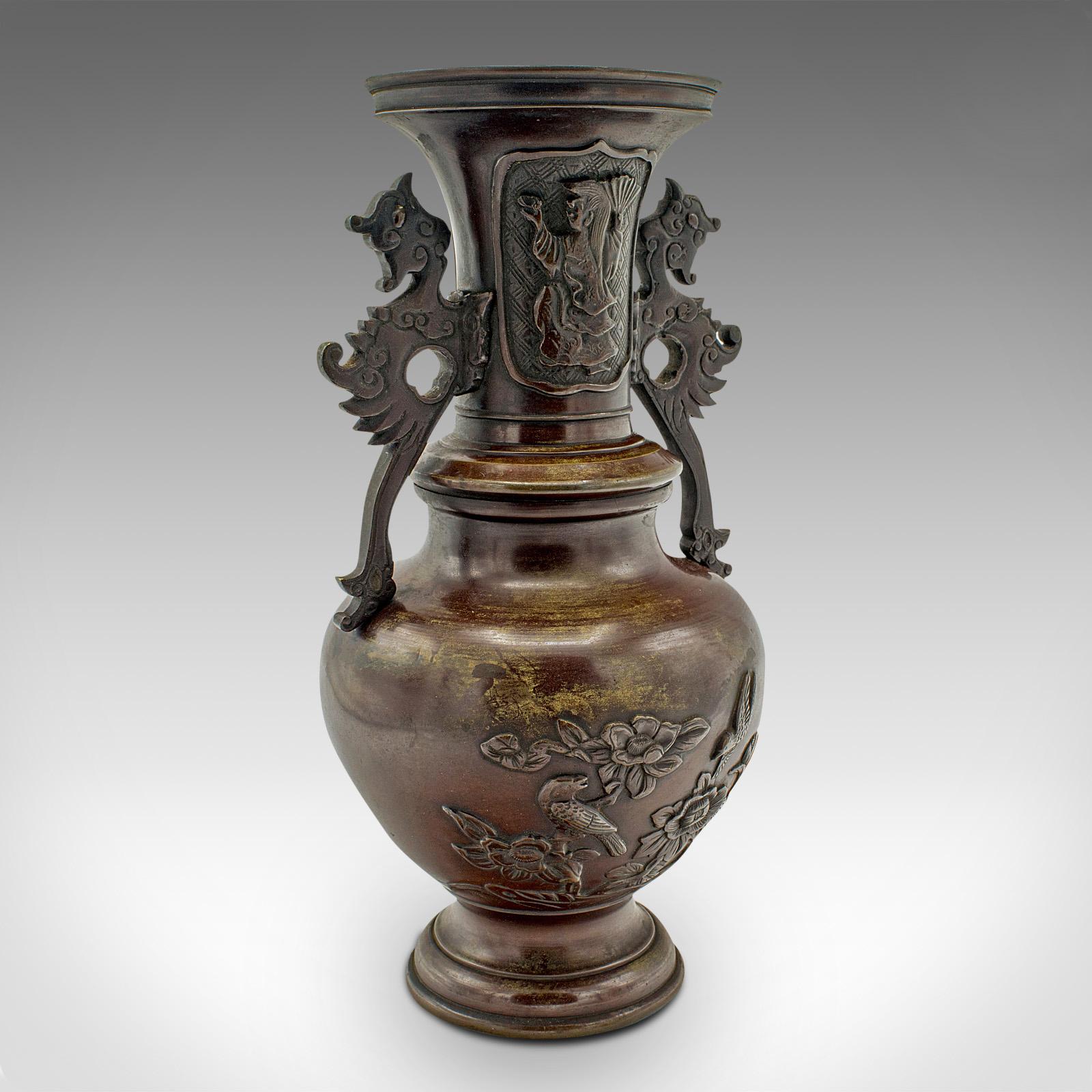Pair Of Antique Decorative Urns, Japanese, Bronze, Vase, Edo Period, Victorian For Sale 3
