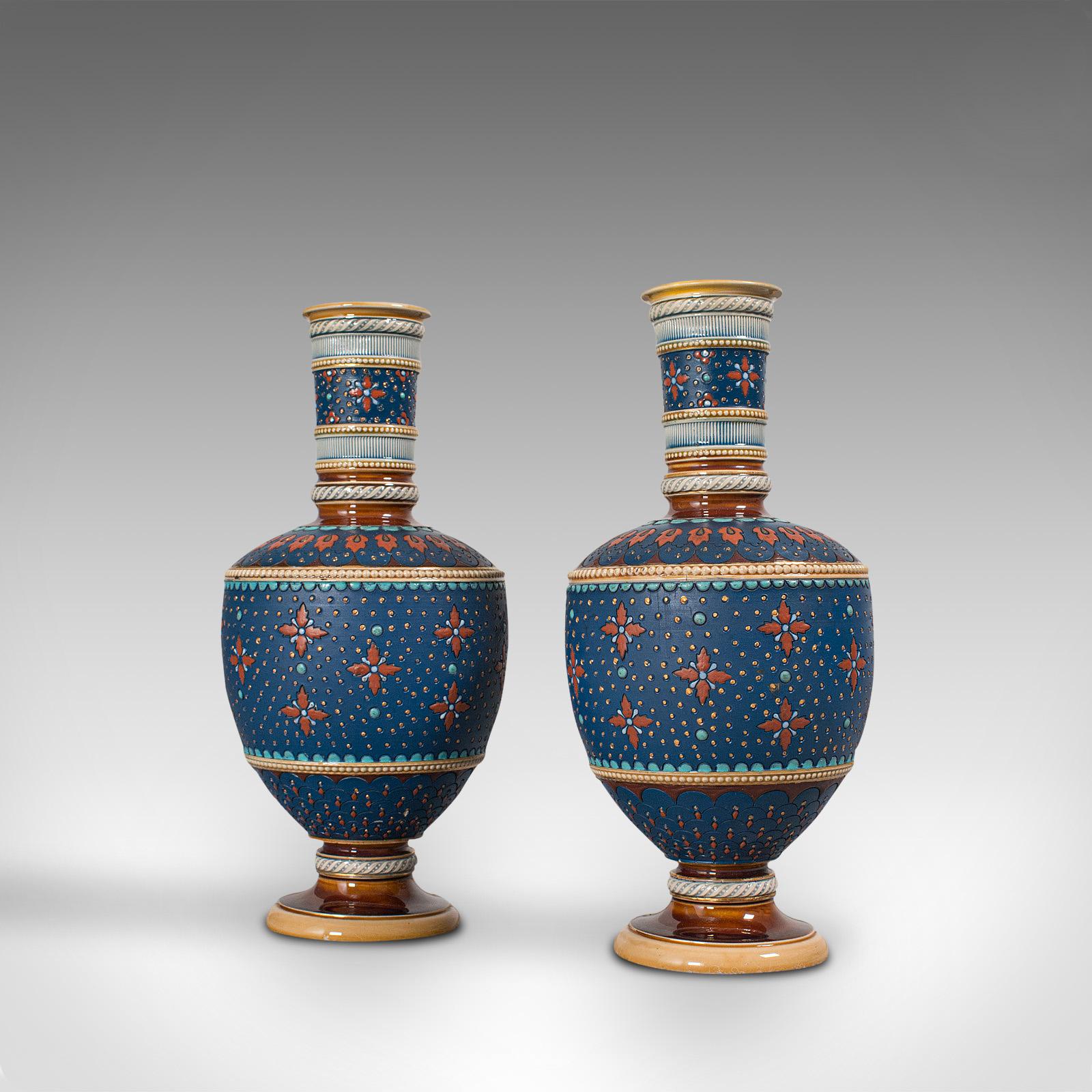 Pair of Antique Decorative Vases, German, Ceramic, Villeroy & Boch, Victorian In Good Condition In Hele, Devon, GB