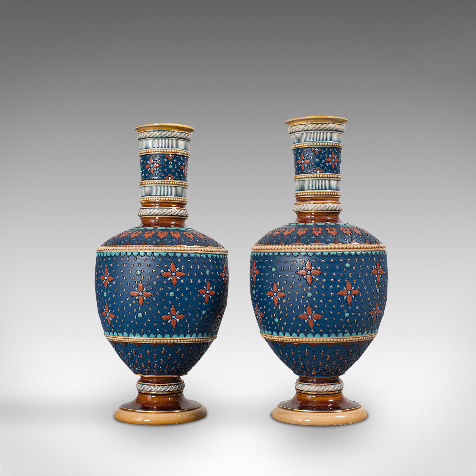 19th Century Pair of Antique Decorative Vases, German, Ceramic, Villeroy & Boch, Victorian