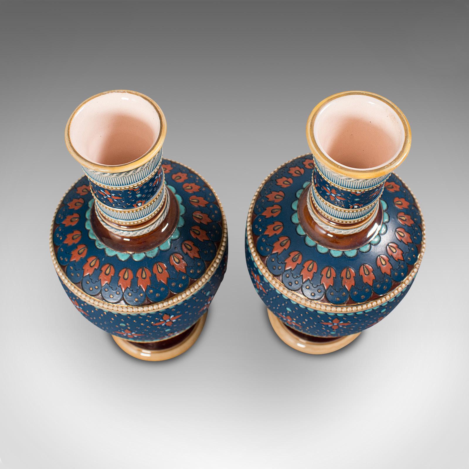 Pair of Antique Decorative Vases, German, Ceramic, Villeroy & Boch, Victorian 2