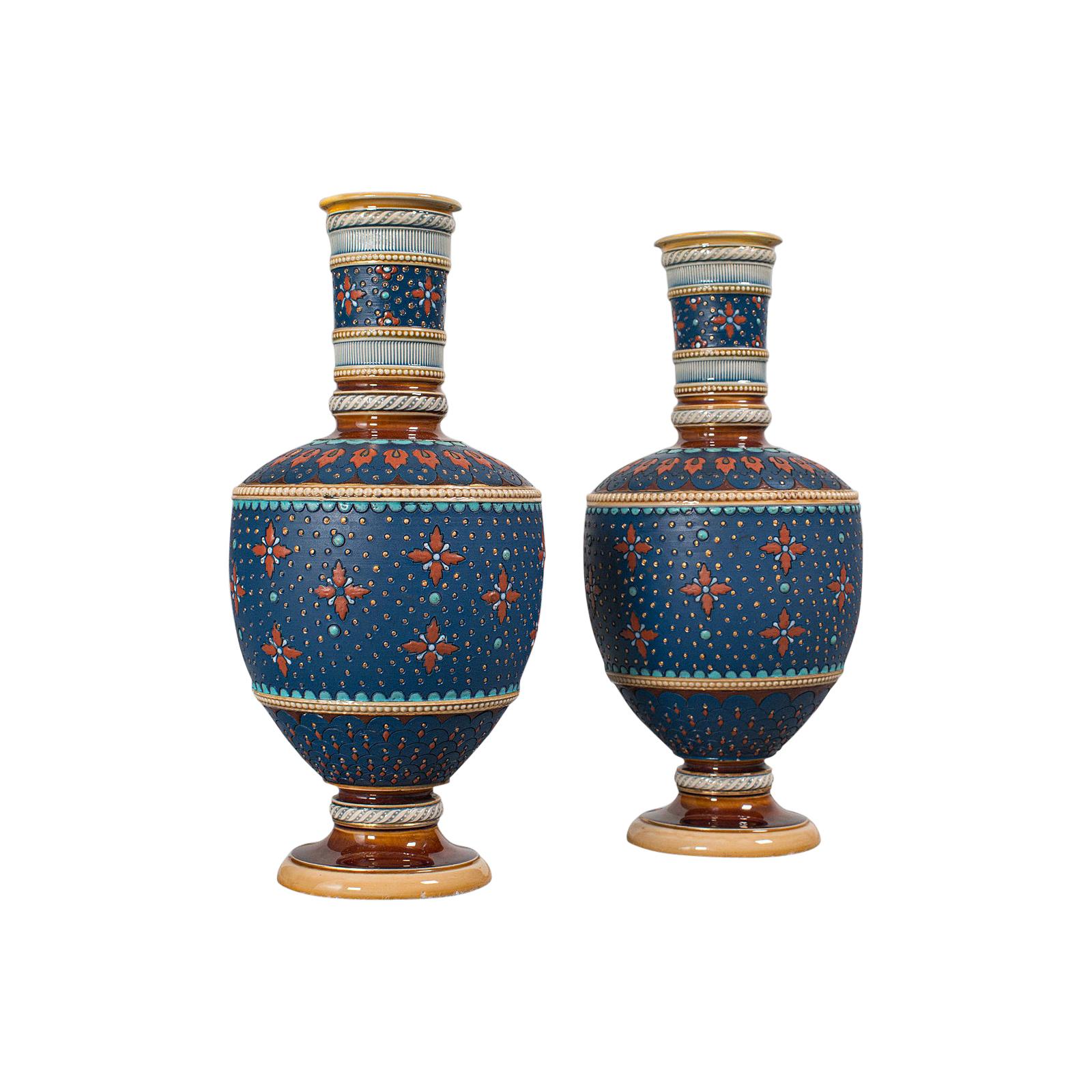 Pair of Antique Decorative Vases, German, Ceramic, Villeroy and Boch,  Victorian For Sale at 1stDibs
