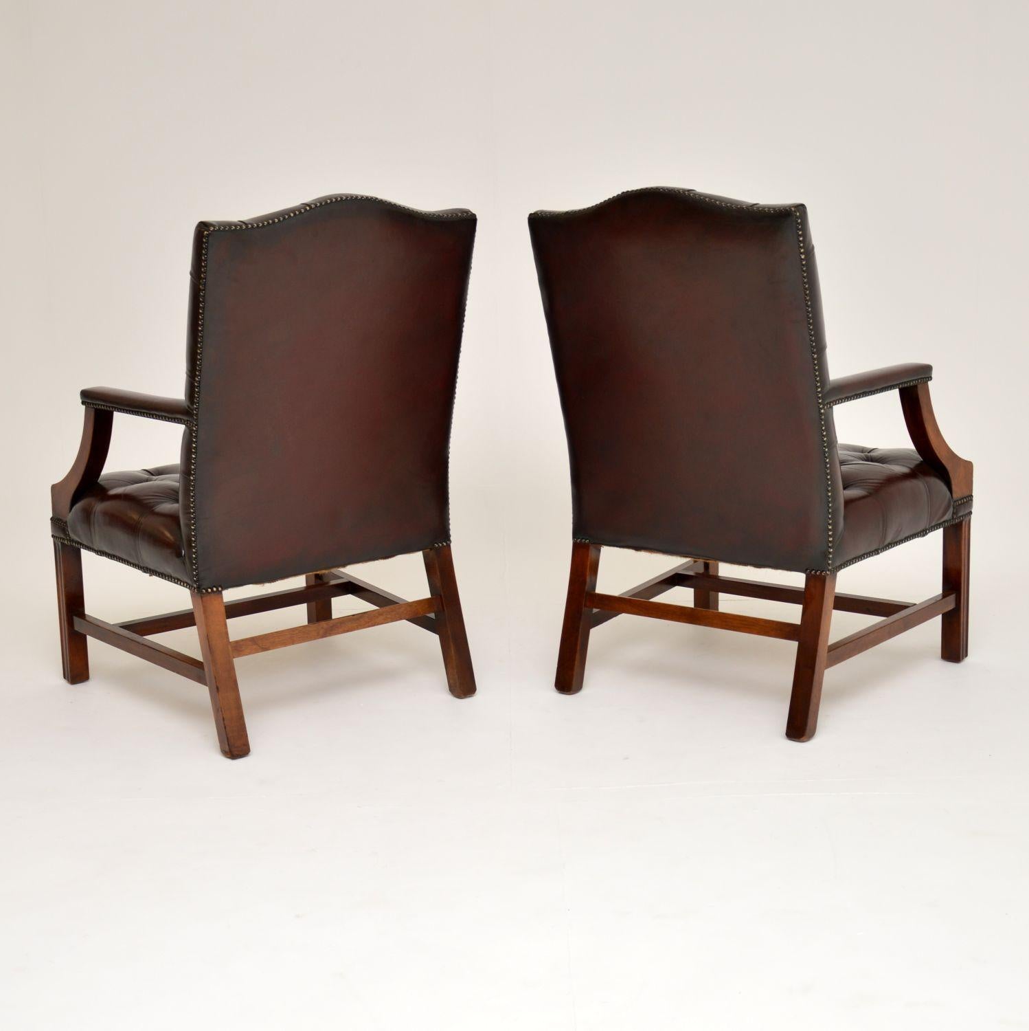 Pair of Antique Deep Buttoned Leather Library Armchairs 2