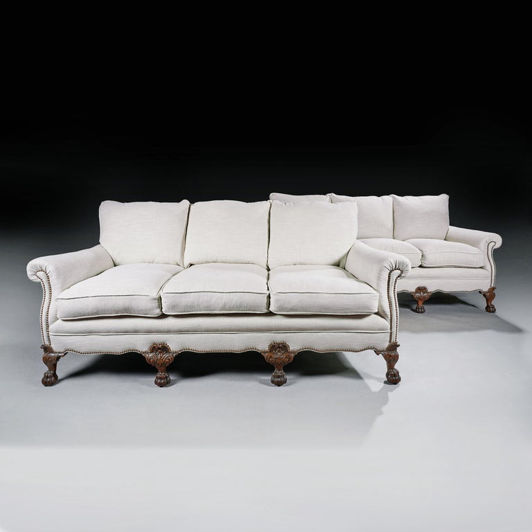 Pair of Antique Deep Seated Feather Down Country House Sofas at 1stDibs