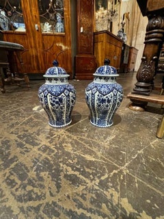 Pair of Antique Delft Blue and White Jars by Royal Sphinx