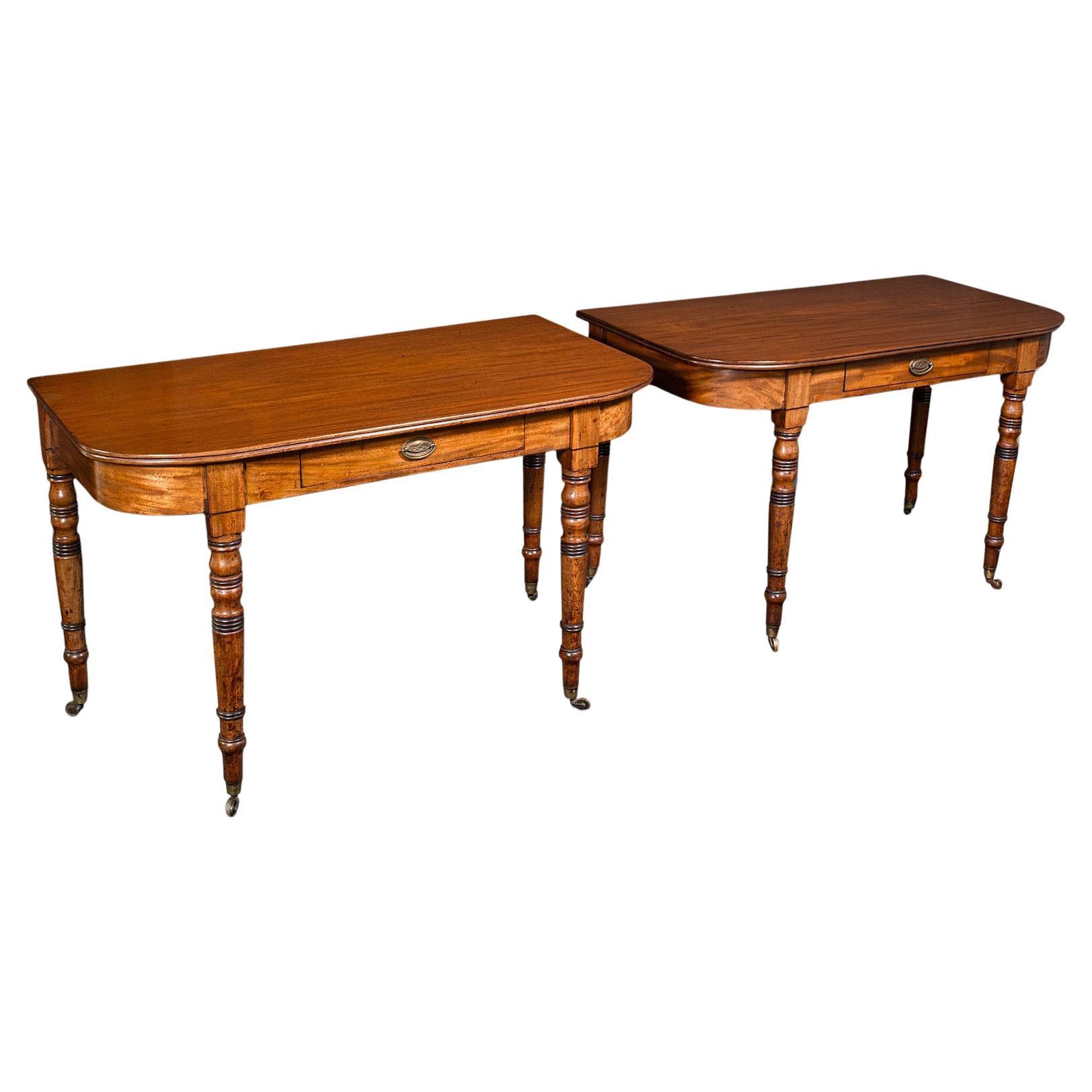 Pair Of Antique Demi Lune End Tables, English, Side, Reception Hall, Regency
