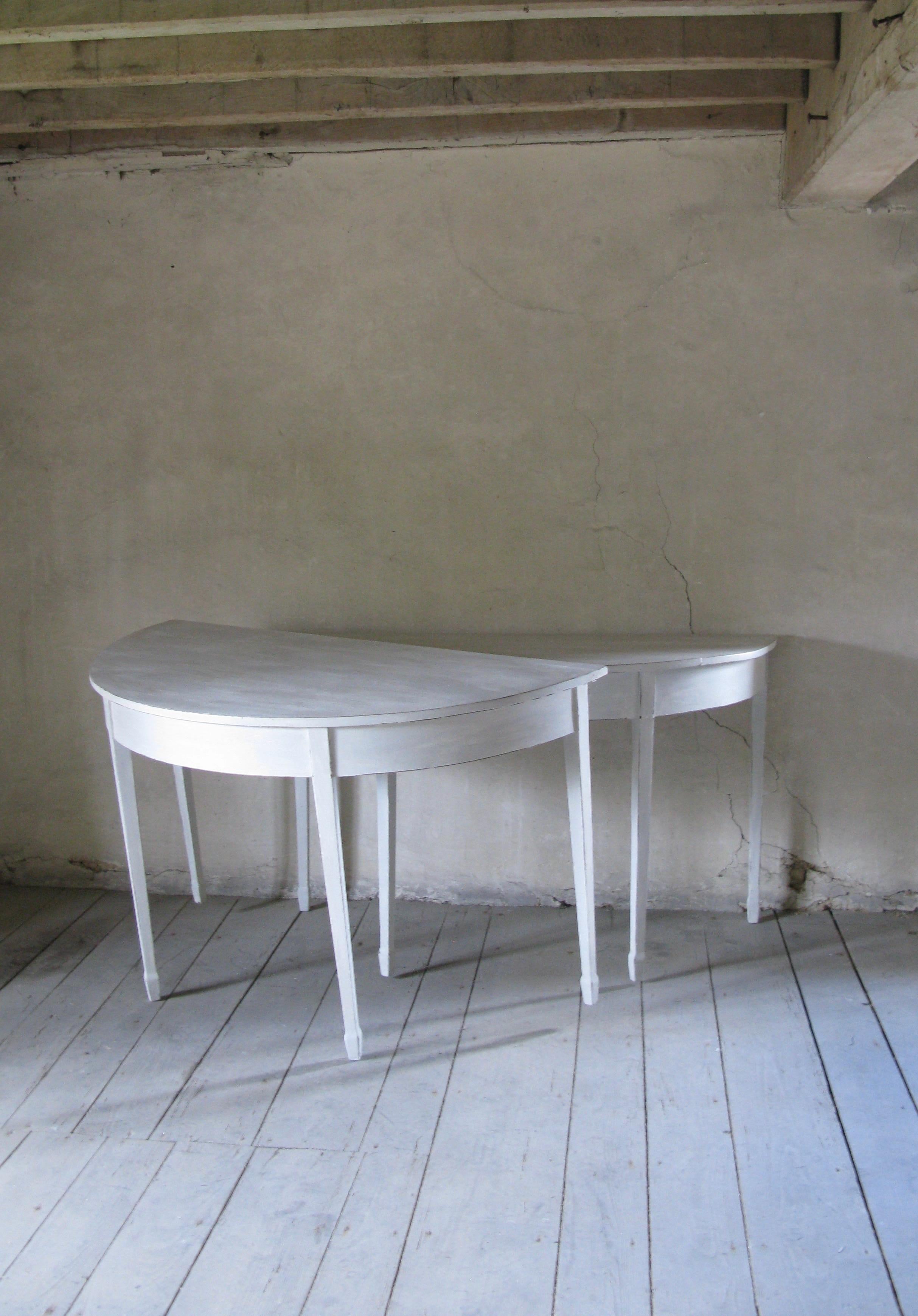 Cold-Painted Pair of Antique Demilune 19th Century Table, English