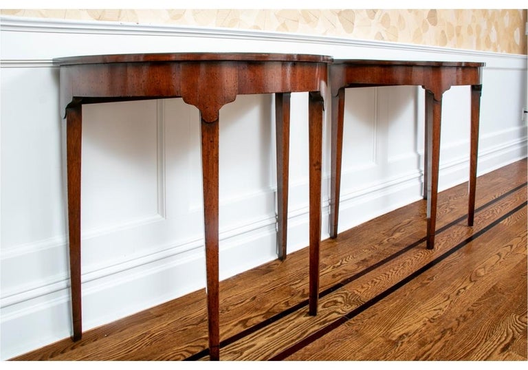 Pair Of Antique Demilune Mahogany Console Tables For Sale at 1stDibs