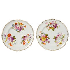 Pair of Antique English Derby Porcelain Dishes with Floral Design