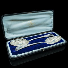 Pair Of Antique Dessert Spoons, English, Silver, Trifle, Hallmarked, Georgian
