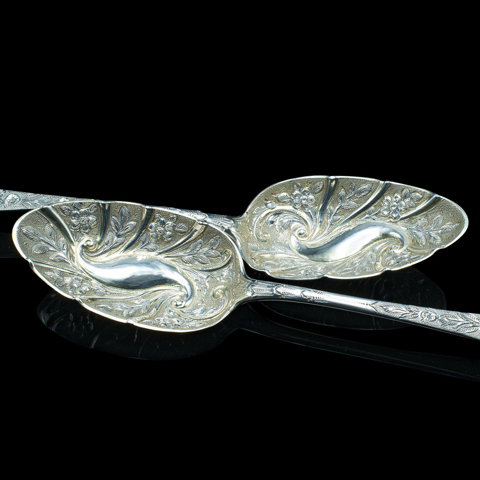 Argent sterling Paire de cuillères à dessert anciennes anglaises, argentées, à trifle, poinçonnées, géorgiennes en vente
