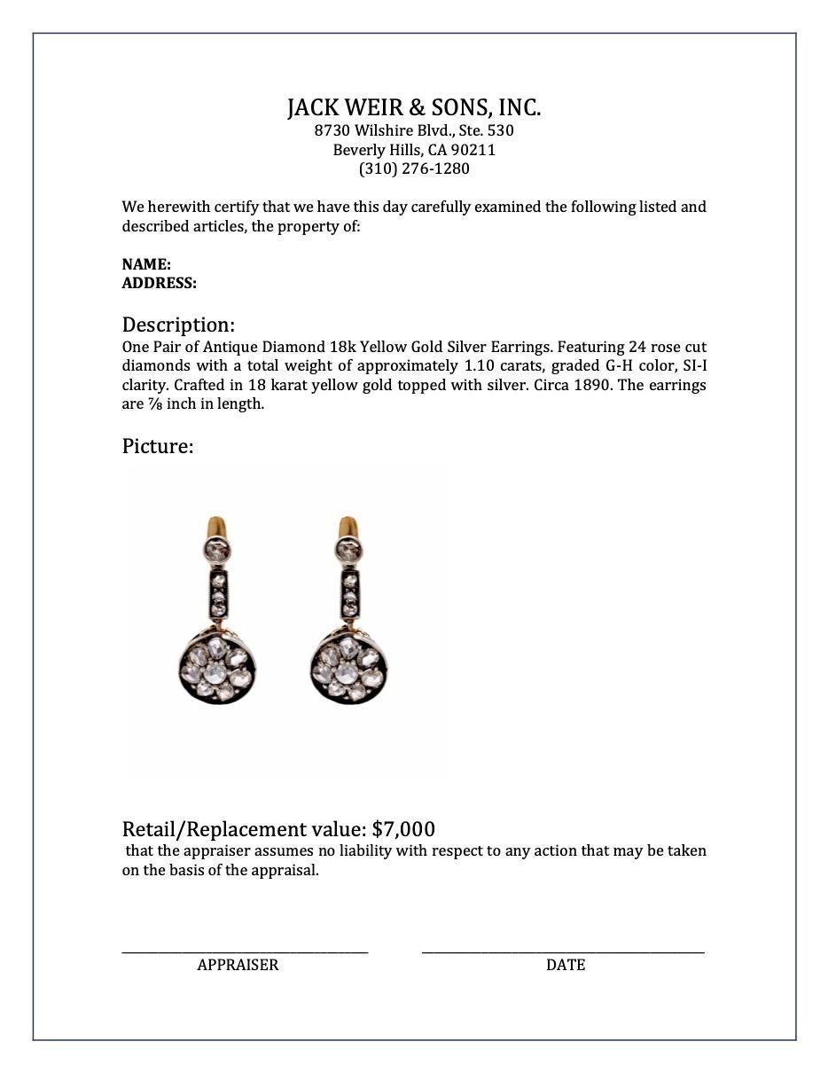Paar antike Diamant-Ohrringe aus 18k Gelbgold und Silber im Angebot 1